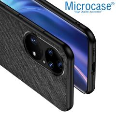 Microcase Huawei P50 Pro Fabrik Serisi Kumaş ve Deri Desen Kılıf - Siyah