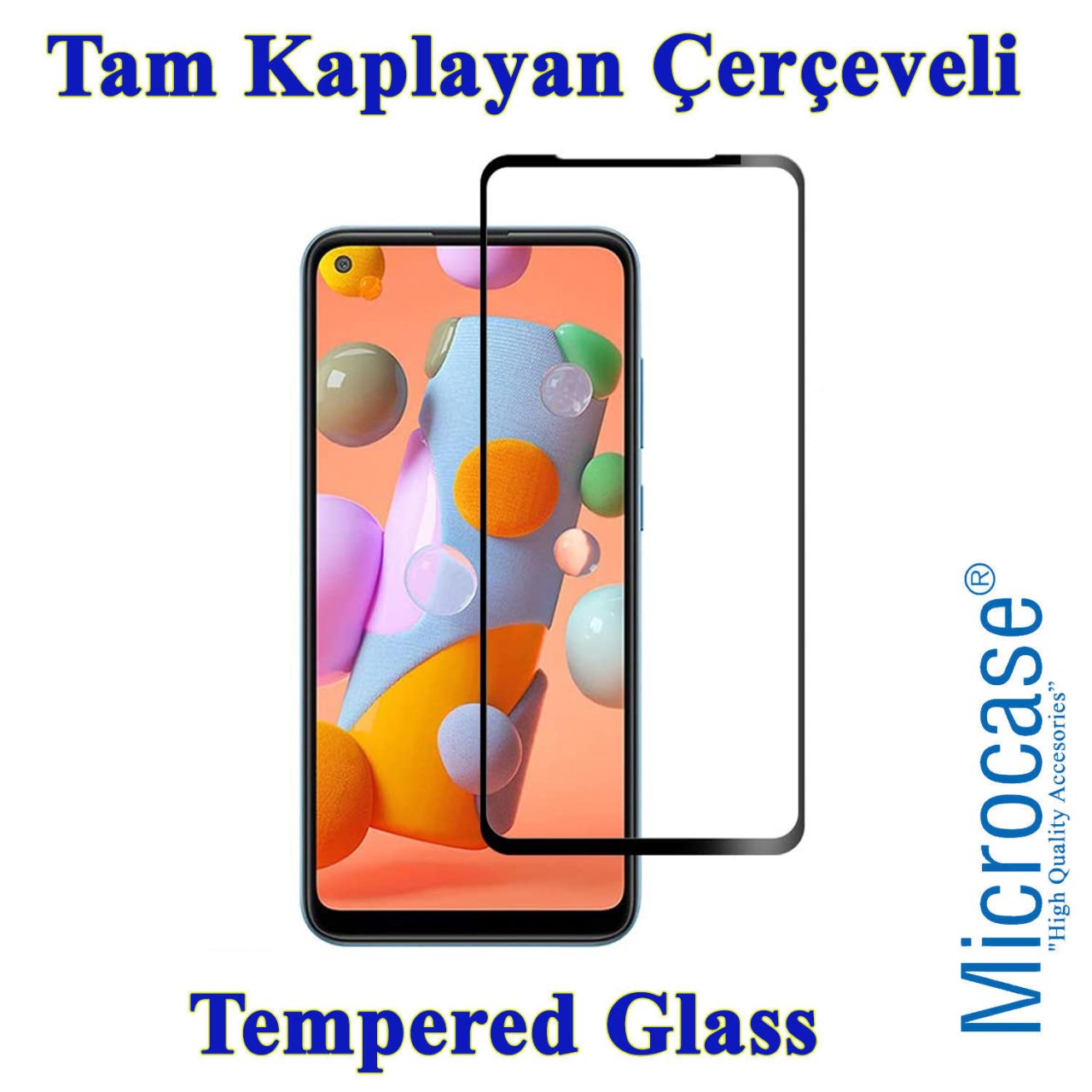 Microcase Samsung Galaxy A11 Tam Kaplayan Çerçeveli Tempered Ekran Koruyucu - Siyah