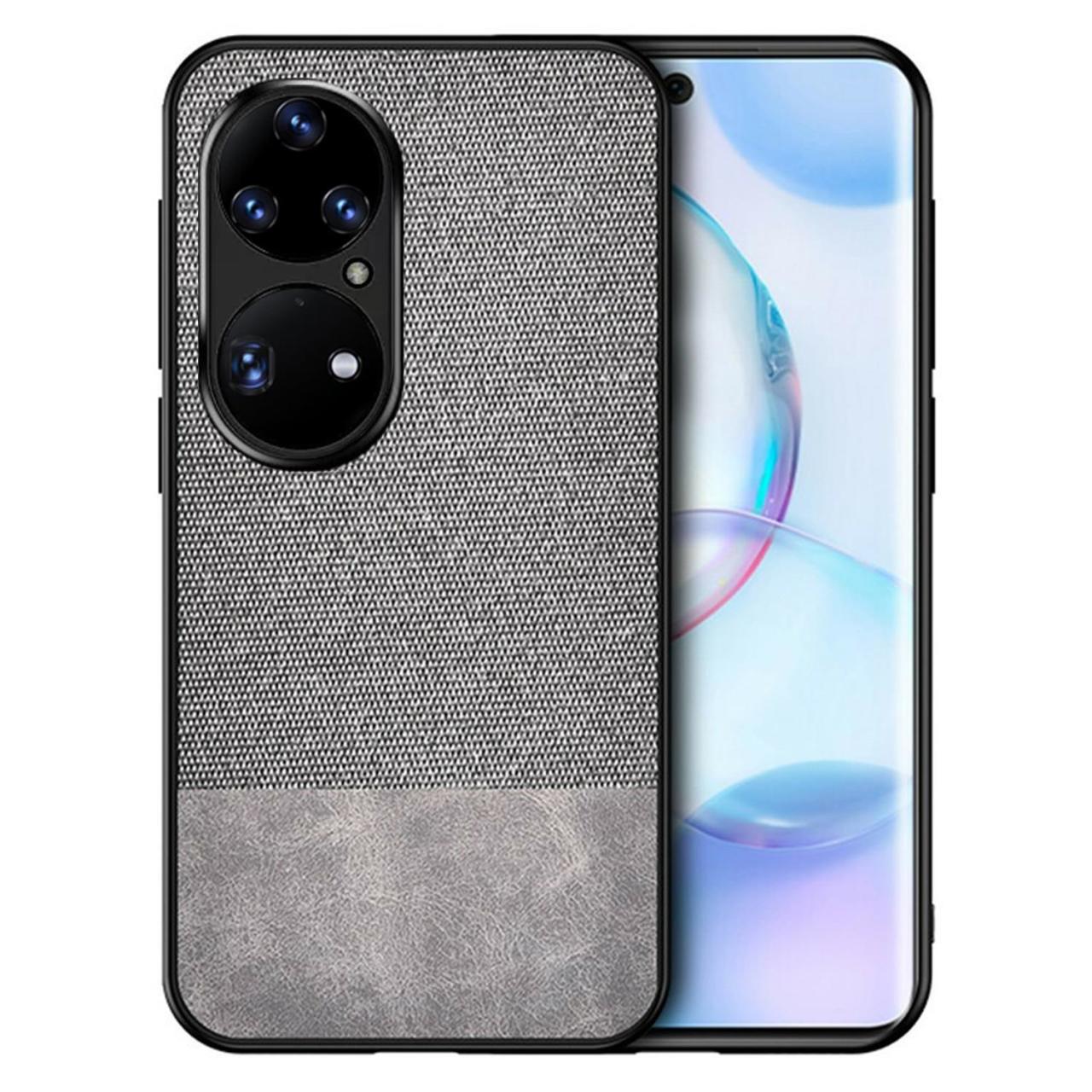 Microcase Huawei P50 Pro Fabrik Serisi Kumaş ve Deri Desen Kılıf - Gri