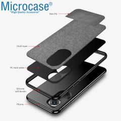 Microcase Huawei P50 Pro Fabrik Serisi Kumaş ve Deri Desen Kılıf - Gri