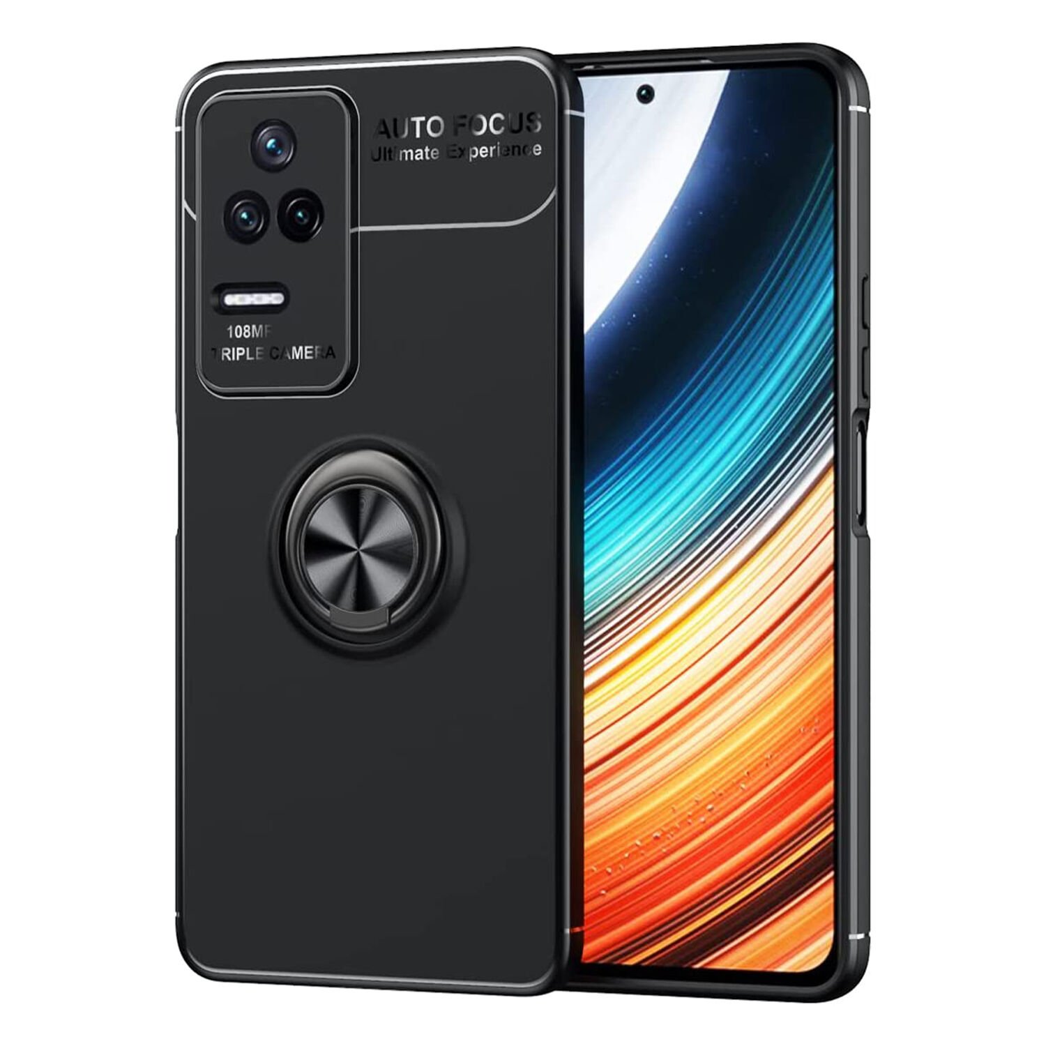 Microcase Xiaomi Poco F4 Focus Serisi Yüzük Standlı Silikon Kılıf - Siyah