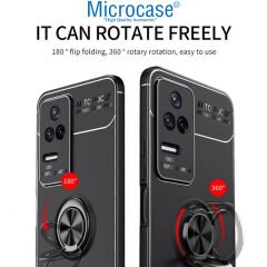 Microcase Xiaomi Poco F4 Focus Serisi Yüzük Standlı Silikon Kılıf - Siyah