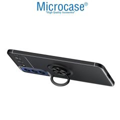 Microcase Xiaomi Poco F4 Focus Serisi Yüzük Standlı Silikon Kılıf - Siyah