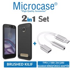 Moto Z2 Force Brushed Silikon Kıllıf + Şarj ve Kulaklık Adaptörü