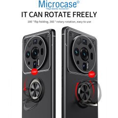 Microcase Xiaomi Mi 12 Ultra Focus Serisi Yüzük Standlı Silikon Kılıf - Siyah