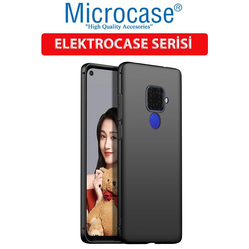 Microcase Huawei Mate 30 Lite Elektrocase Serisi Kamera Korumalı Silikon Kılıf - Siyah