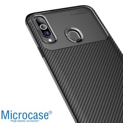 Microcase Samsung Galaxy A20s Maxy Serisi Carbon Fiber Silikon Kılıf - Siyah