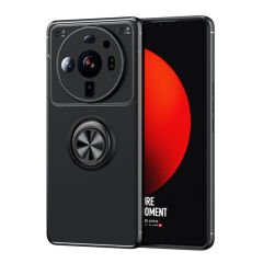 Microcase Xiaomi Mi 12S Ultra Focus Serisi Yüzük Standlı Silikon Kılıf - Siyah