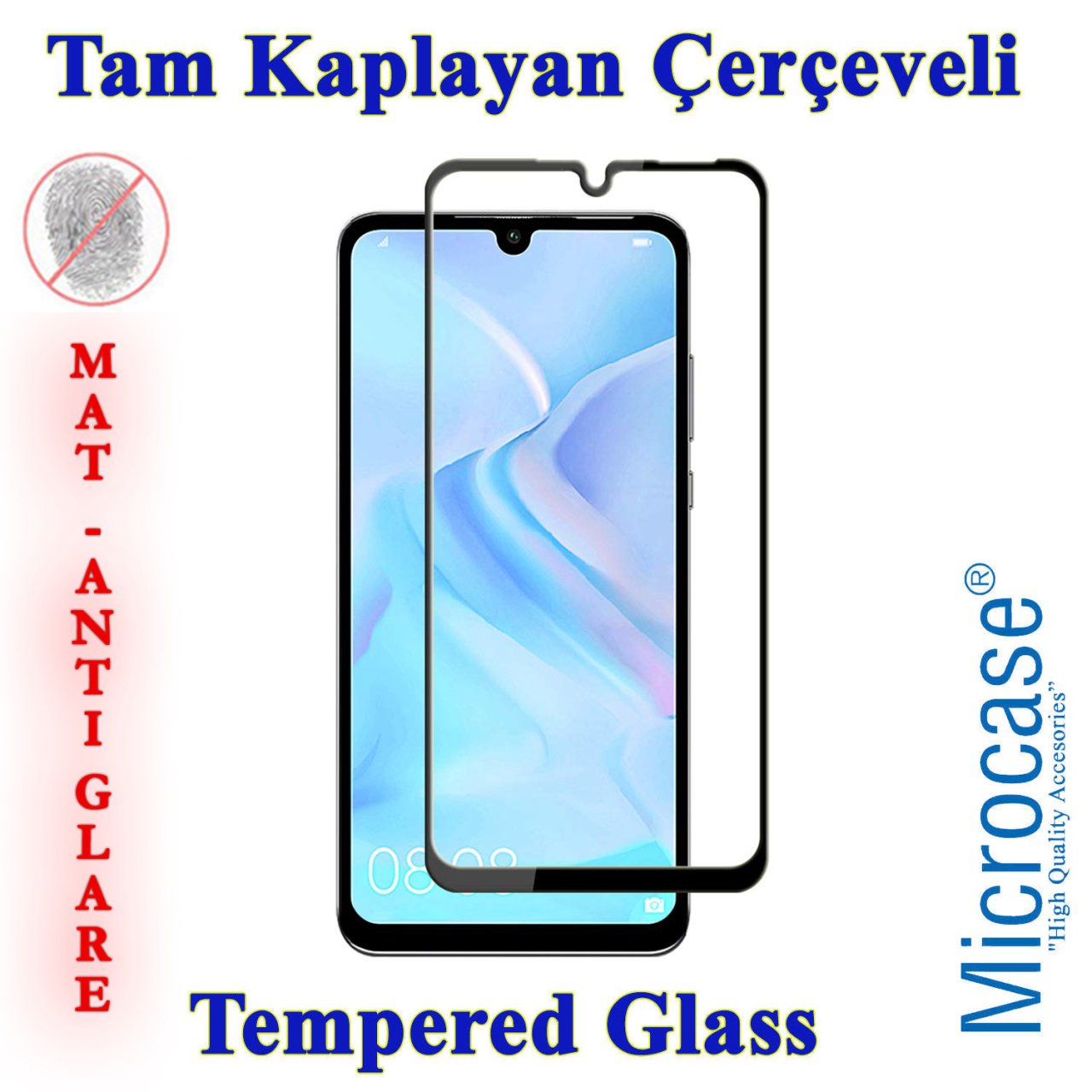 Microcase Huawei P30 Lite Tam Kaplayan Çerçeveli Tempered Ekran Koruyucu - MAT SİYAH