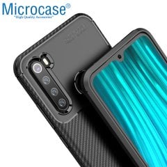 Microcase Xiaomi Redmi Note 8 Maxy Serisi Carbon Fiber Silikon Kılıf - Siyah + Tempered Glass Cam Koruma