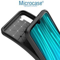 Microcase Xiaomi Redmi Note 8 Maxy Serisi Carbon Fiber Silikon Kılıf - Siyah + Tempered Glass Cam Koruma