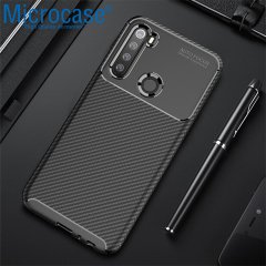 Microcase Xiaomi Redmi Note 8 Maxy Serisi Carbon Fiber Silikon Kılıf - Siyah + Tempered Glass Cam Koruma