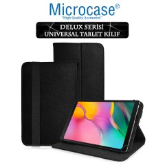Microcase Samsung Galaxy Tab A 10.1 2019 T510 Delüx Serisi Universal Standlı Deri Kılıf - Siyah + Tempered Glass Cam Koruma
