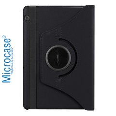 Microcase Huawei Mediapad T5 10.1 inch 360 Derece Döner Standlı Deri Kılıf - Siyah