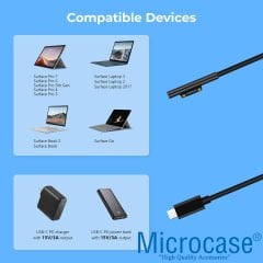 Microcase Surface Pro 3-4-5-6-7-8 uyumlu Type-C PD Manyetik Şarj Kablosu 150 cm - AL4145