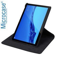 Microcase Huawei Mediapad T5 10.1 inch 360 Derece Döner Standlı Deri Kılıf - Siyah