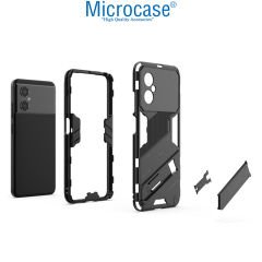 Microcase Xiaomi Poco M4 5G Matrix Serisi Armor Standlı Perfect Koruma Kılıf -Siyah