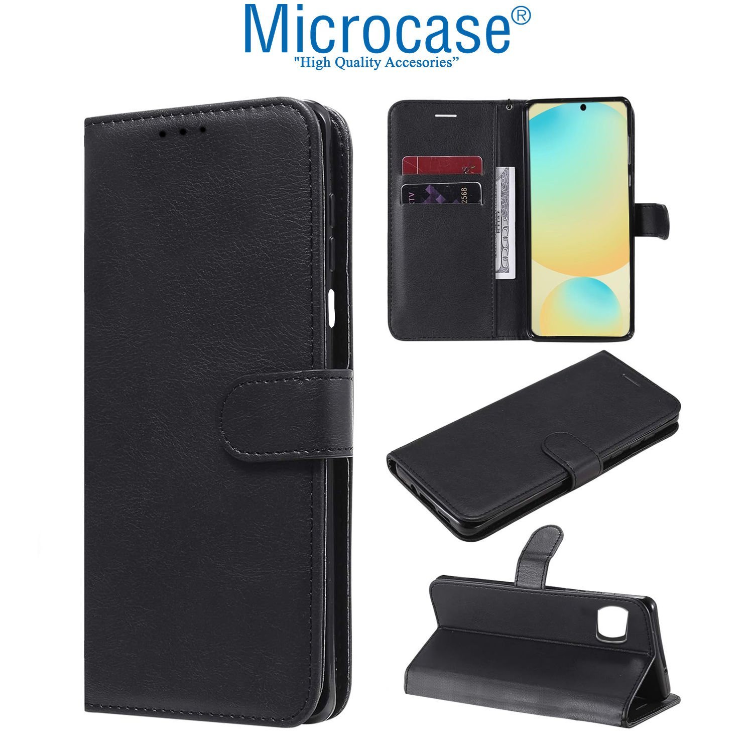 Microcase Samsung Galaxy S24 FE Darbeye Dayanıklı Cüzdanlı ve Standlı Kapaklı Deri Kılıf Siyah AL4232