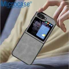 Microcase Samsung Galaxy Z Flip5 için Deri Desenli Plastik Koruma Kılıf - AL3156