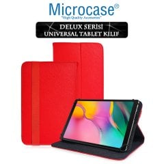 Microcase Samsung Galaxy Tab A 10.1 2019 T510 Delüx Serisi Universal Standlı Deri Kılıf - Kırmızı + Tempered Glass Cam Koruma