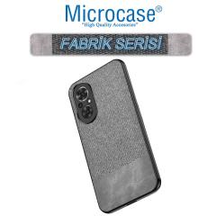 Microcase Honor 50 SE Fabrik Serisi Kumaş ve Deri Desen Kılıf - Gri