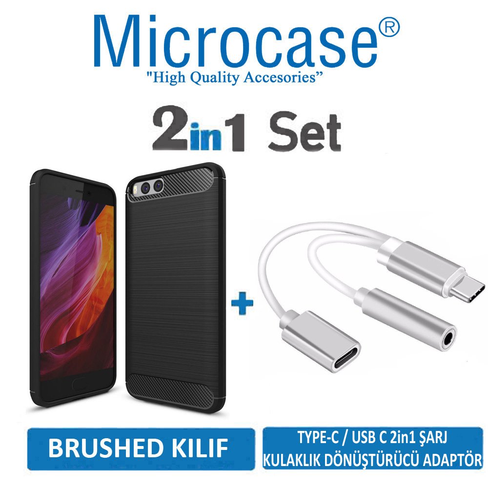 Xiaomi Mi 6 Brushed Silikon Kılıf + Şarj ve Kulaklık Dönüştücü