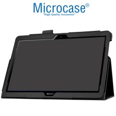 Microcase Huawei Mediapad T3 10 9.6 inch Book Case Standlı Deri Kılıf - Siyah + Nano Esnek Ekran Koruma Filmi