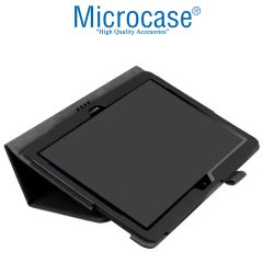 Microcase Huawei Mediapad T3 10 9.6 inch Book Case Standlı Deri Kılıf - Siyah + Nano Esnek Ekran Koruma Filmi