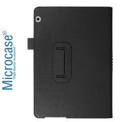 Microcase Huawei Mediapad T3 10 9.6 inch Book Case Standlı Deri Kılıf - Siyah + Nano Esnek Ekran Koruma Filmi