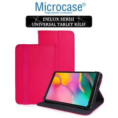 Microcase Samsung Galaxy Tab A 10.1 2019 T510 Delüx Serisi Universal Standlı Deri Kılıf - Pembe + Tempered Glass Cam Koruma