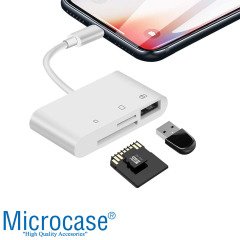 Microcase Lightning iPhone iPad to SD-MicroSD Kart Okuyuculu USB Kamera Adaptörü - Beyaz - AL2473