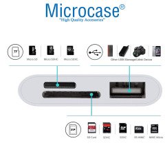 Microcase Lightning iPhone iPad to SD-MicroSD Kart Okuyuculu USB Kamera Adaptörü - Beyaz - AL2473