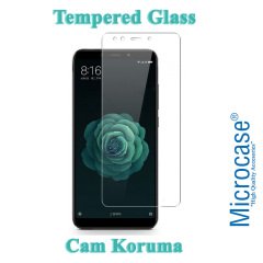 Microcase Xiaomi Mi A2 - Mi 6X Fabrik Serisi Kumaş ve Deri Desen Kılıf - Siyah + Tempered Glass Cam Koruma