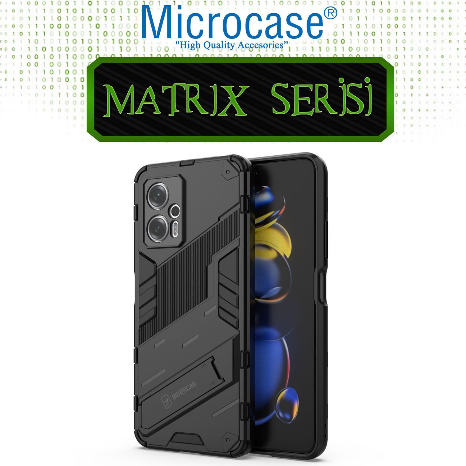 Microcase Xiaomi Redmi Note 11T Pro Plus Matrix Serisi Armor Standlı Perfect Koruma Kılıf -Siyah