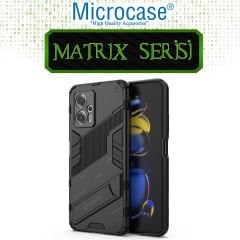 Microcase Xiaomi Redmi Note 11T Pro Plus Matrix Serisi Armor Standlı Perfect Koruma Kılıf -Siyah