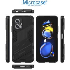 Microcase Xiaomi Redmi Note 11T Pro Plus Matrix Serisi Armor Standlı Perfect Koruma Kılıf -Siyah