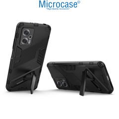 Microcase Xiaomi Redmi Note 11T Pro Plus Matrix Serisi Armor Standlı Perfect Koruma Kılıf -Siyah