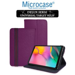 Microcase Samsung Galaxy Tab A 10.1 2019 T510 Delüx Serisi Universal Standlı Deri Kılıf - Mor + Tempered Glass Cam Koruma