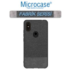Microcase Xiaomi Mi A2 - Mi 6X Fabrik Serisi Kumaş ve Deri Desen Kılıf - Siyah