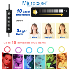 Microcase JM26 Kalpli Telefon Tutacaklı RGB Ring Işık - 26CM + 2.1 MT Tripod - AL5204