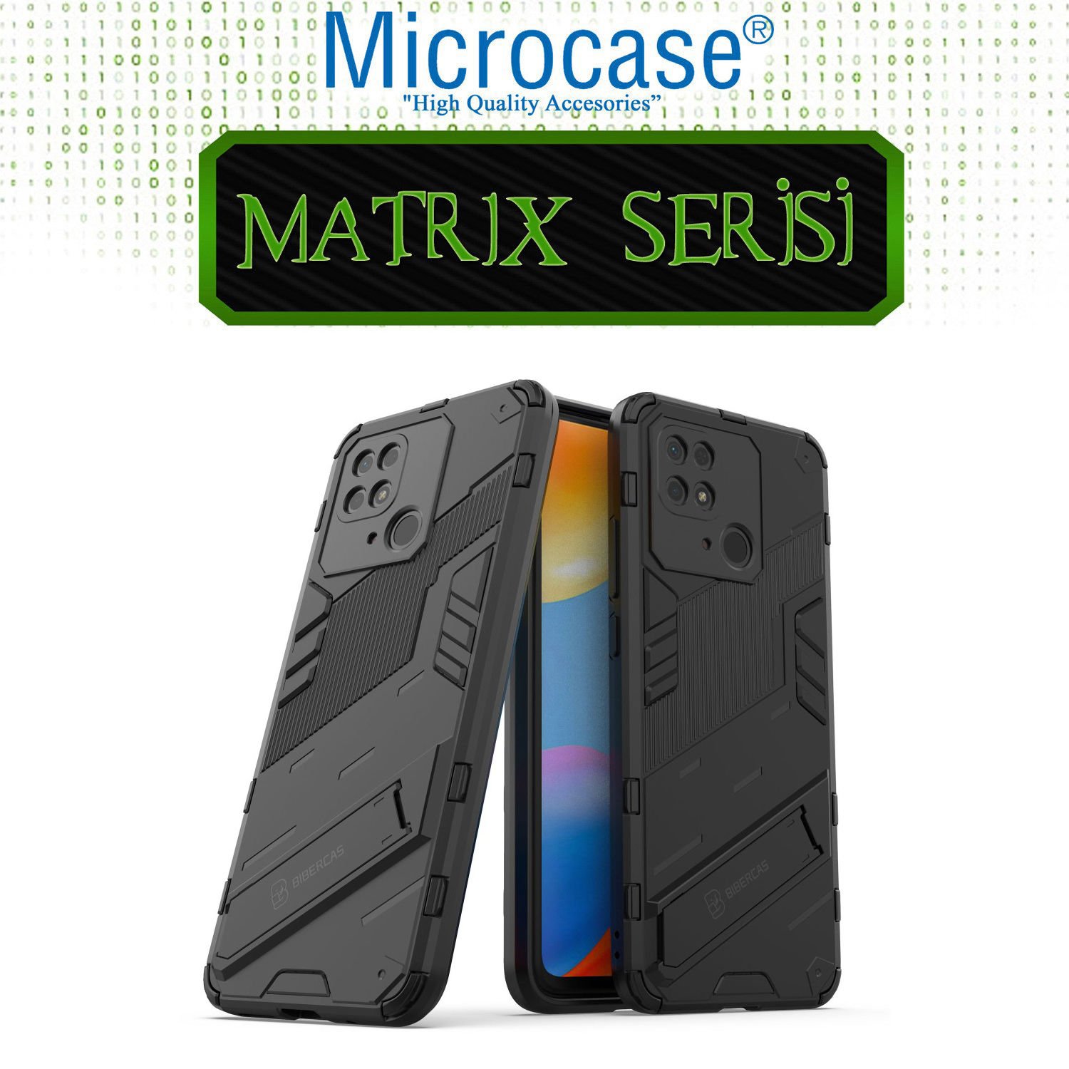 Microcase Xiaomi Poco C40 Matrix Serisi Armor Standlı Perfect Koruma Kılıf -Siyah