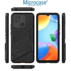 Microcase Xiaomi Poco C40 Matrix Serisi Armor Standlı Perfect Koruma Kılıf -Siyah