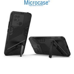 Microcase Xiaomi Poco C40 Matrix Serisi Armor Standlı Perfect Koruma Kılıf -Siyah