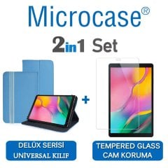 Microcase Samsung Galaxy Tab A 10.1 2019 T510 Delüx Serisi Universal Standlı Deri Kılıf - Turkuaz + Tempered Glass Cam Koruma