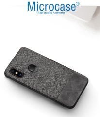 Microcase Xiaomi Mi A2 - Mi 6X Fabrik Serisi Kumaş ve Deri Desen Kılıf - Gri