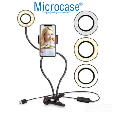 Microcase 3 Işık Modlu Masaüstü Ring Light Telefon Tutuculu Işık USB Girişli Vlog ve Yayın Işığı - AL5208
