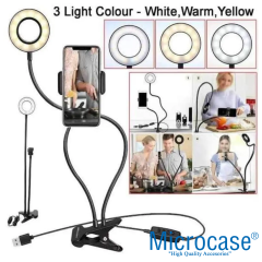 Microcase 3 Işık Modlu Masaüstü Ring Light Telefon Tutuculu Işık USB Girişli Vlog ve Yayın Işığı - AL5208
