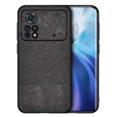 Microcase Xiaomi Poco X4 Pro 5G Fabrik Kumaş ve Deri Desen Kılıf - Siyah