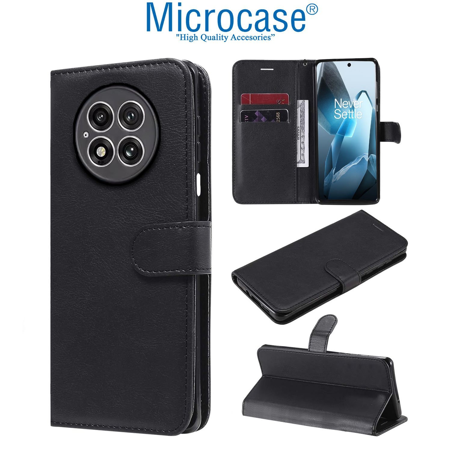 Microcase OnePlus 13 Darbeye Dayanıklı Cüzdanlı ve Standlı Kapaklı Deri Kılıf Siyah AL4232