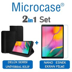 Microcase Samsung Galaxy Tab A 10.1 2019 T510 Delüx Serisi Universal Standlı Deri Kılıf - Siyah + Nano Esnek Ekran Koruma Filmi